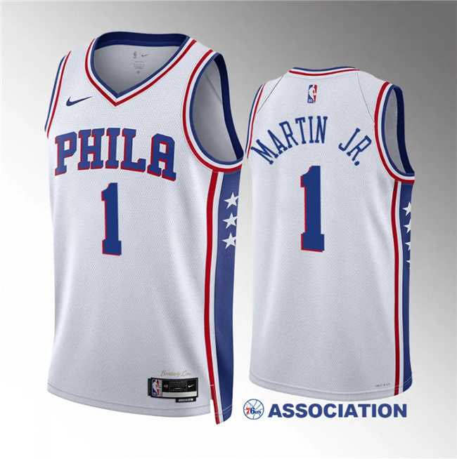 Men%27s Philadelphia 76ers #1 Kenyon Martin Jr White Association Edition Stitched Jersey Dzhi